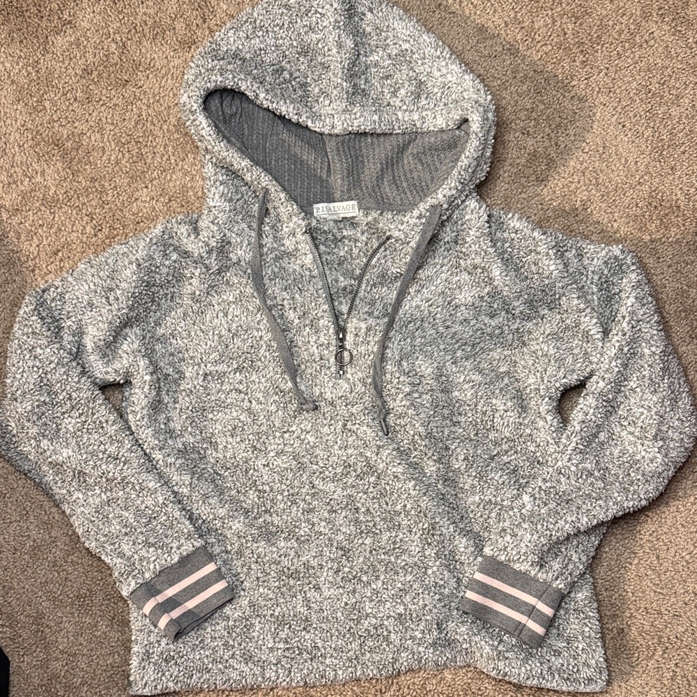 PJ Salvage Gray Hooded Sweater with Pink Stripes